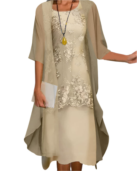 Caroline | Women's Wedding Guest Dress with Flowing Sheer Sleeves Midi Dress