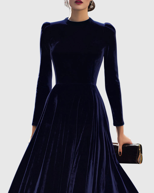 Sibella | Navy Long-Sleeve Midi Dress
