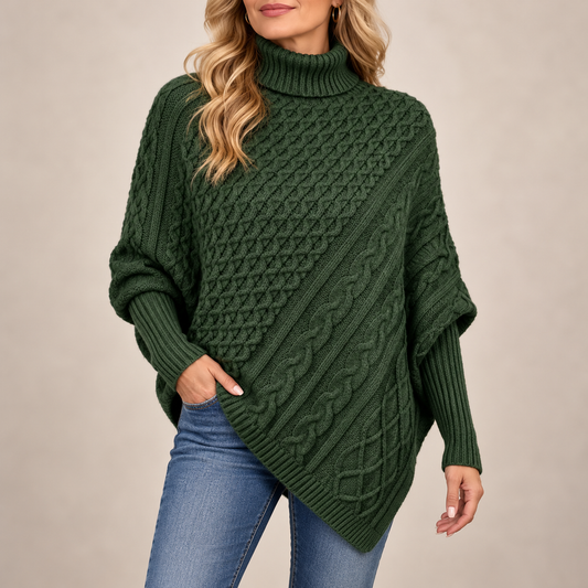 Elowen | Cable-Knit Roll-Neck Poncho