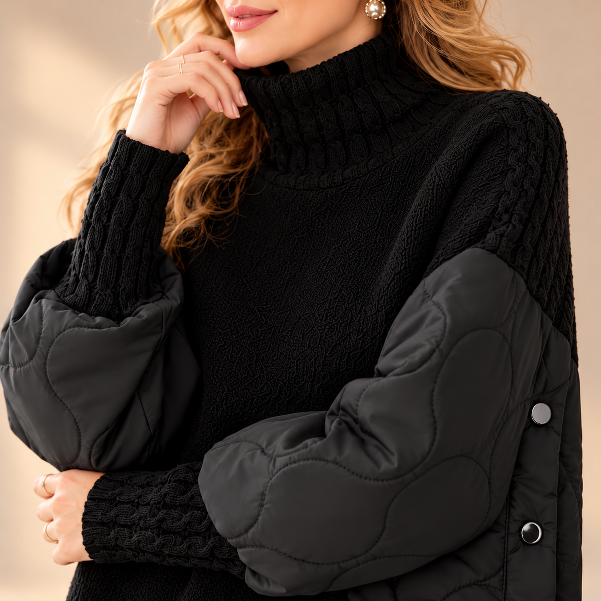 Winifred | Elegant Quilted Detail High Neck Jumper