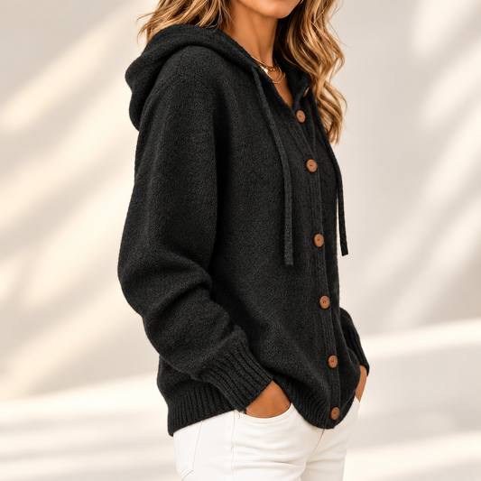 Rosalind | Elegant Hooded Button-Up Knitted Cardigan