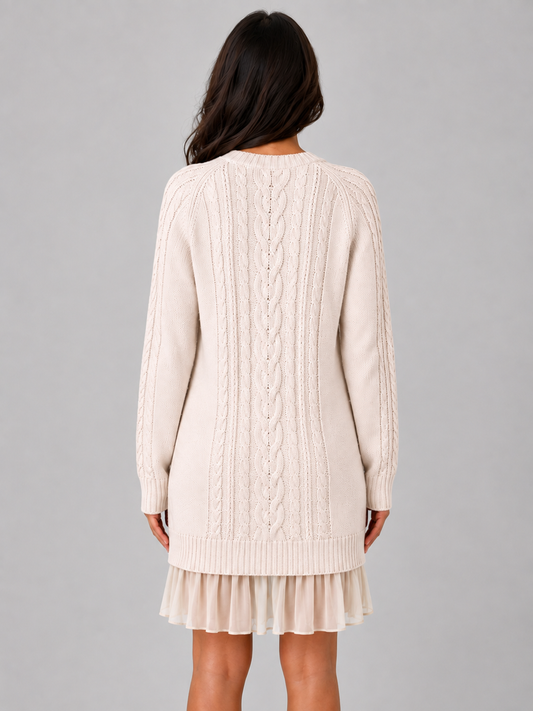Women's Cable Knit Jumper Mini Dress – Pleated Hem Long Sleeve