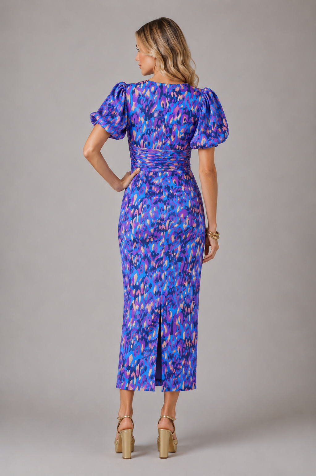 Women’s V-Neck Puff Sleeve Midi Dress – Summer Occasion Style