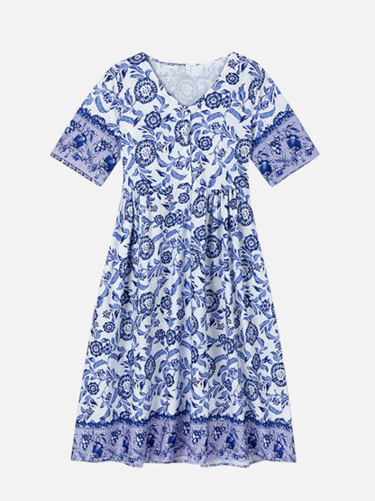 Women’s Floral V-Neck Midi Dress – Relaxed Summer Elegance
