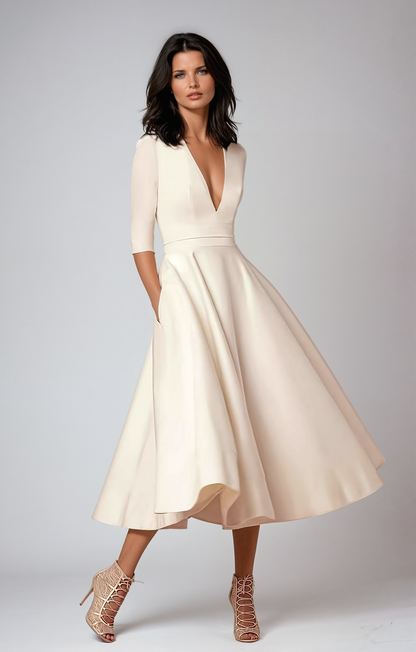 Evelyn | Women's Wedding Guest Elegant Flared Midi Dress