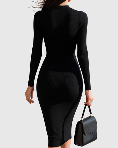 Eadwine | Zip-Front Ribbed Knit Midi Dress