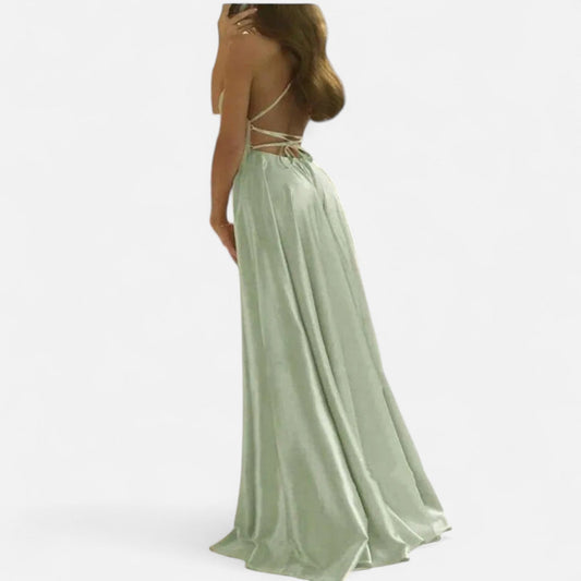 Margaret | Women’s Modern Fit Satin Slit Maxi Dress