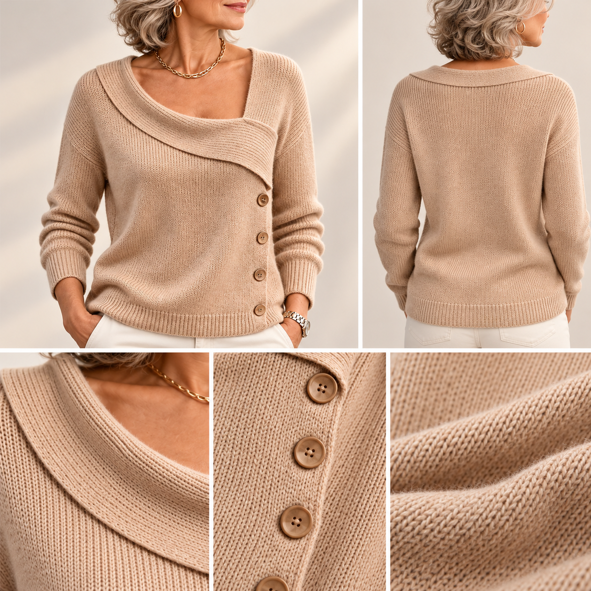 Mabel | Elegant Asymmetric Button Detail Jumper