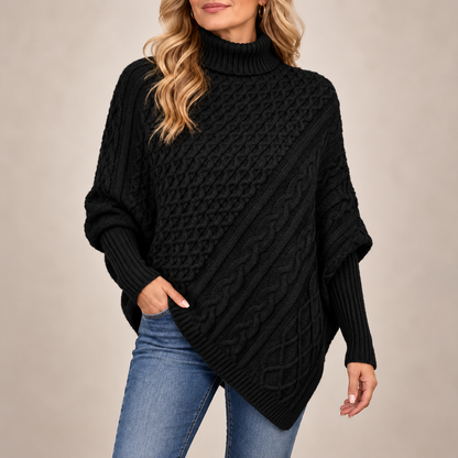 Elowen | Cable-Knit Roll-Neck Poncho