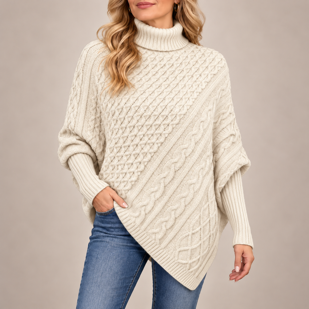 Elowen | Cable-Knit Roll-Neck Poncho