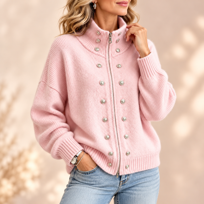 Delphine | High Neck Button Detail Knitted Cardigan