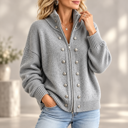 Delphine | High Neck Button Detail Knitted Cardigan