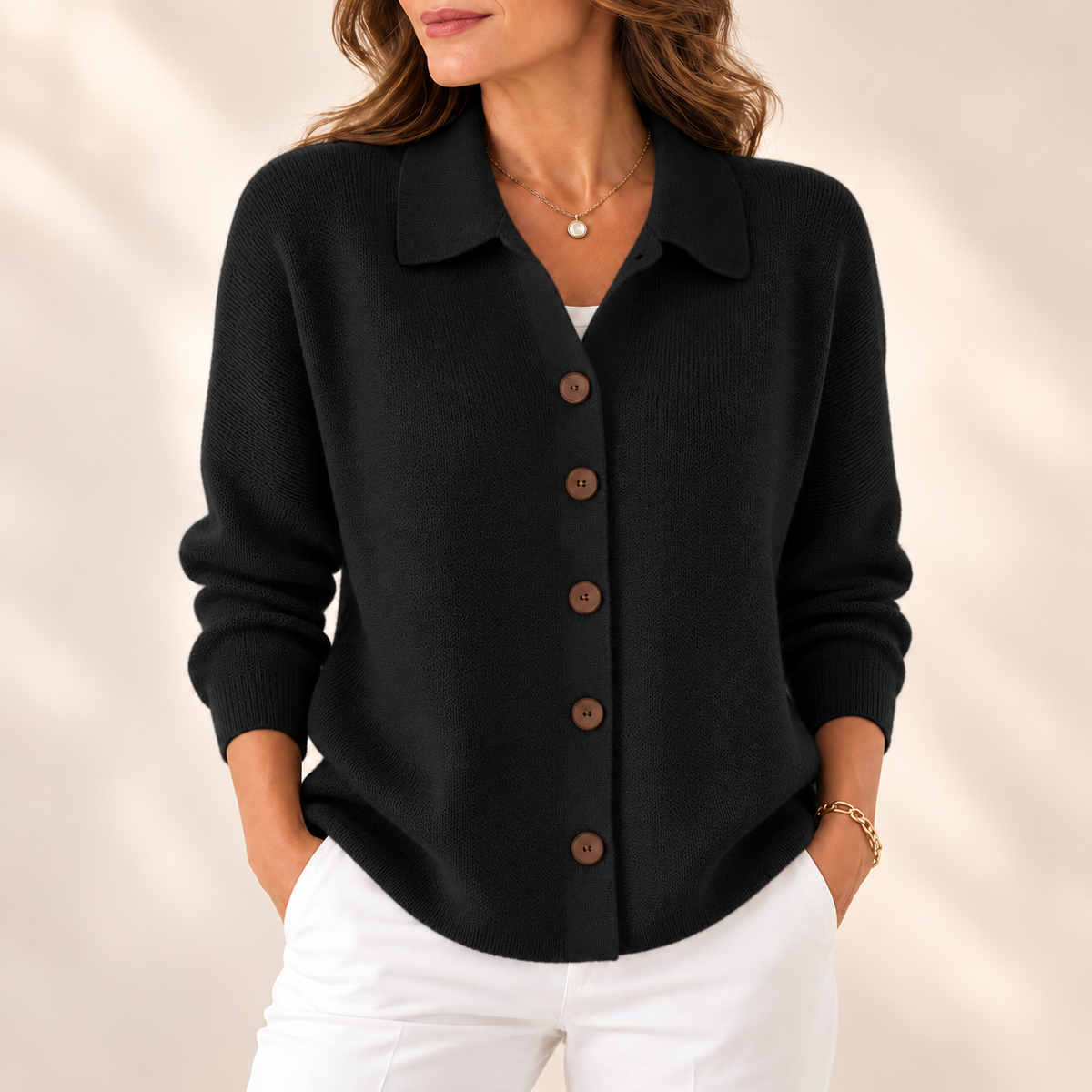 Florence | Elegant Collared Button Knit Cardigan