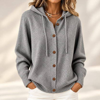 Rosalind | Elegant Hooded Button-Up Knitted Cardigan