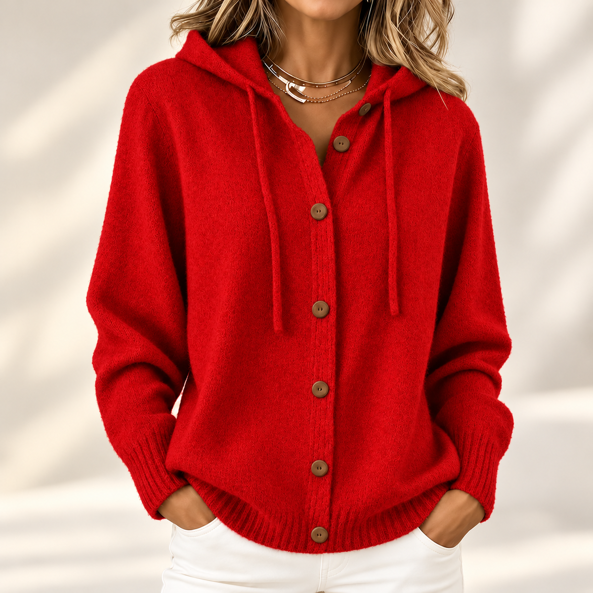 Rosalind | Elegant Hooded Button-Up Knitted Cardigan