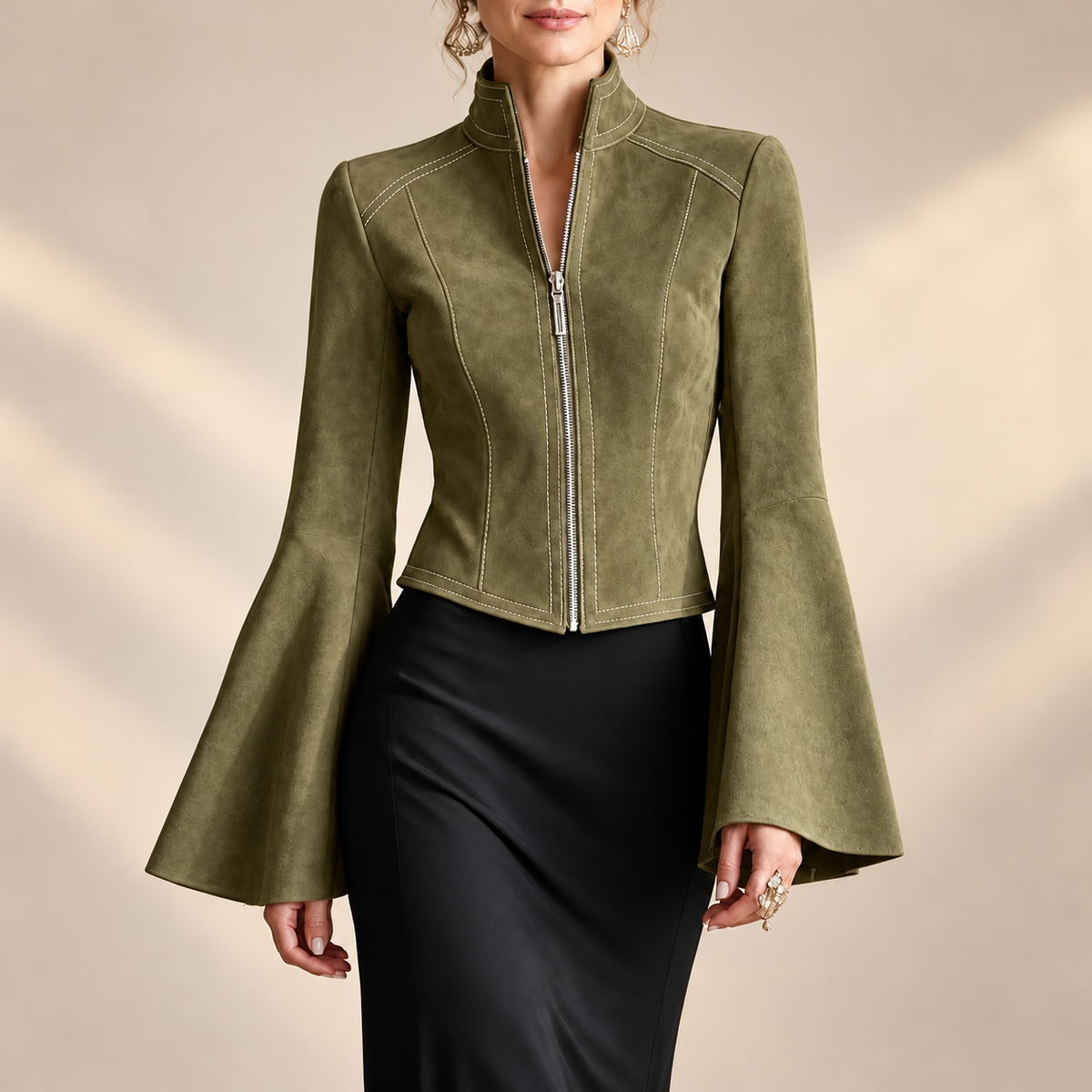 Isadora | Elegant Suede Flared Sleeve Jacket