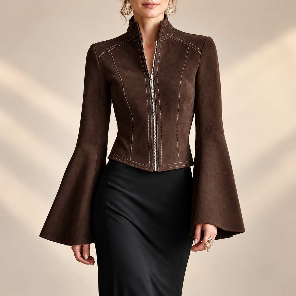 Isadora | Elegant Suede Flared Sleeve Jacket