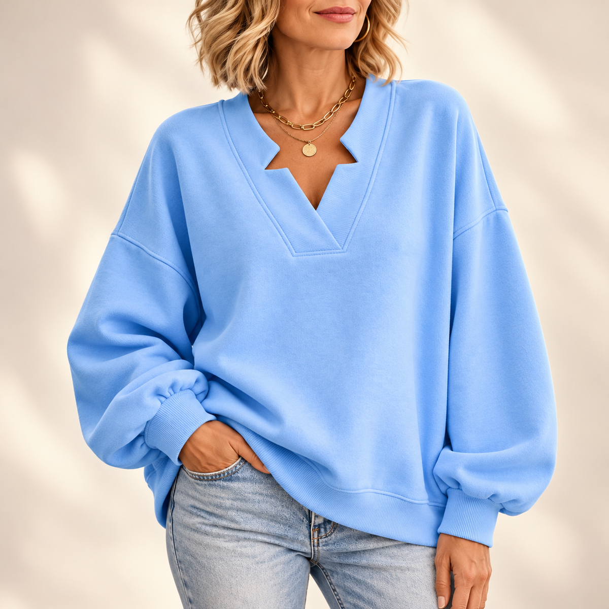 Audrey | Elegant Notch Neck Balloon Sleeve Jumper