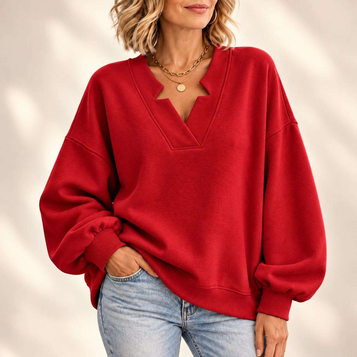 Audrey | Elegant Notch Neck Balloon Sleeve Jumper