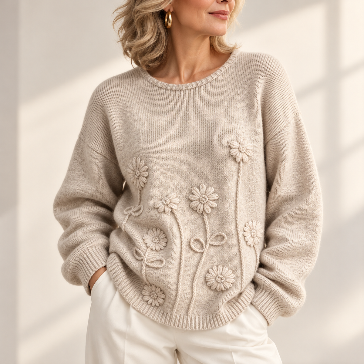 Cecily | Elegant Floral Embroidered Knitted Jumper