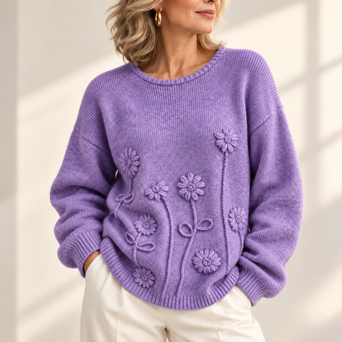 Cecily | Elegant Floral Embroidered Knitted Jumper
