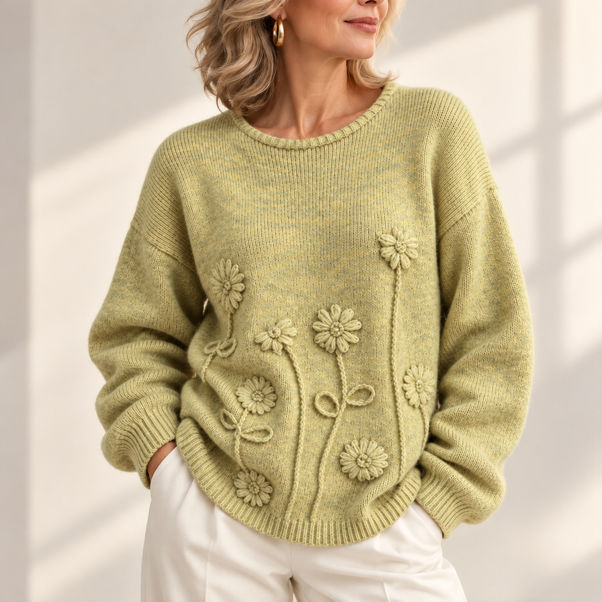 Cecily | Elegant Floral Embroidered Knitted Jumper