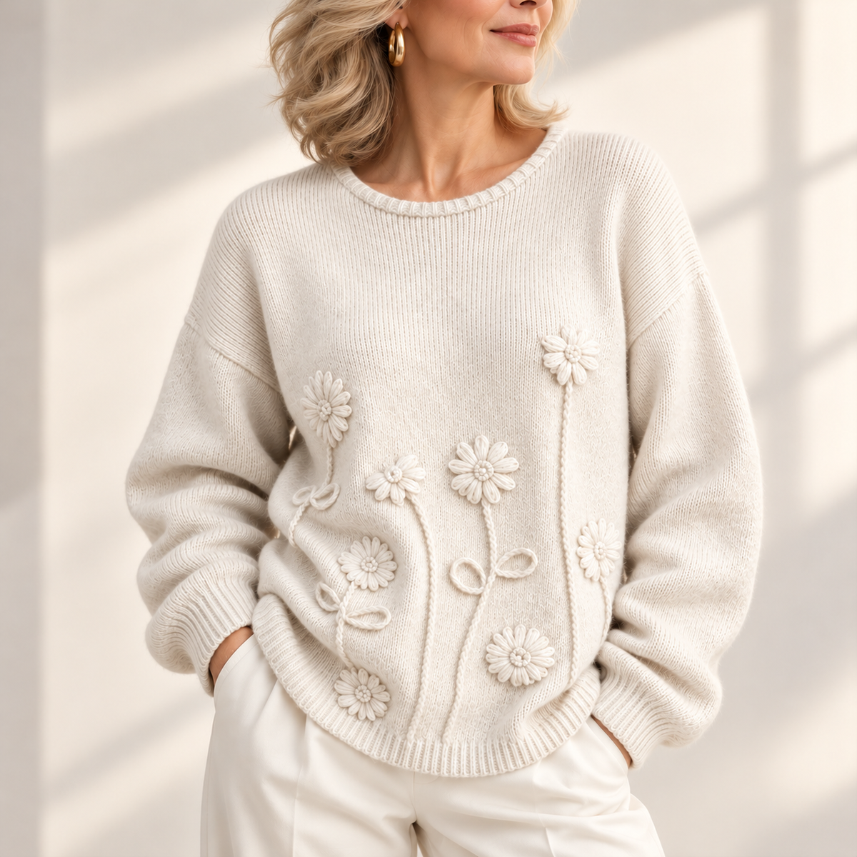 Cecily | Elegant Floral Embroidered Knitted Jumper
