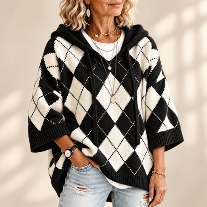 Sylvia | Elegant Argyle Hooded Knitted Jumper