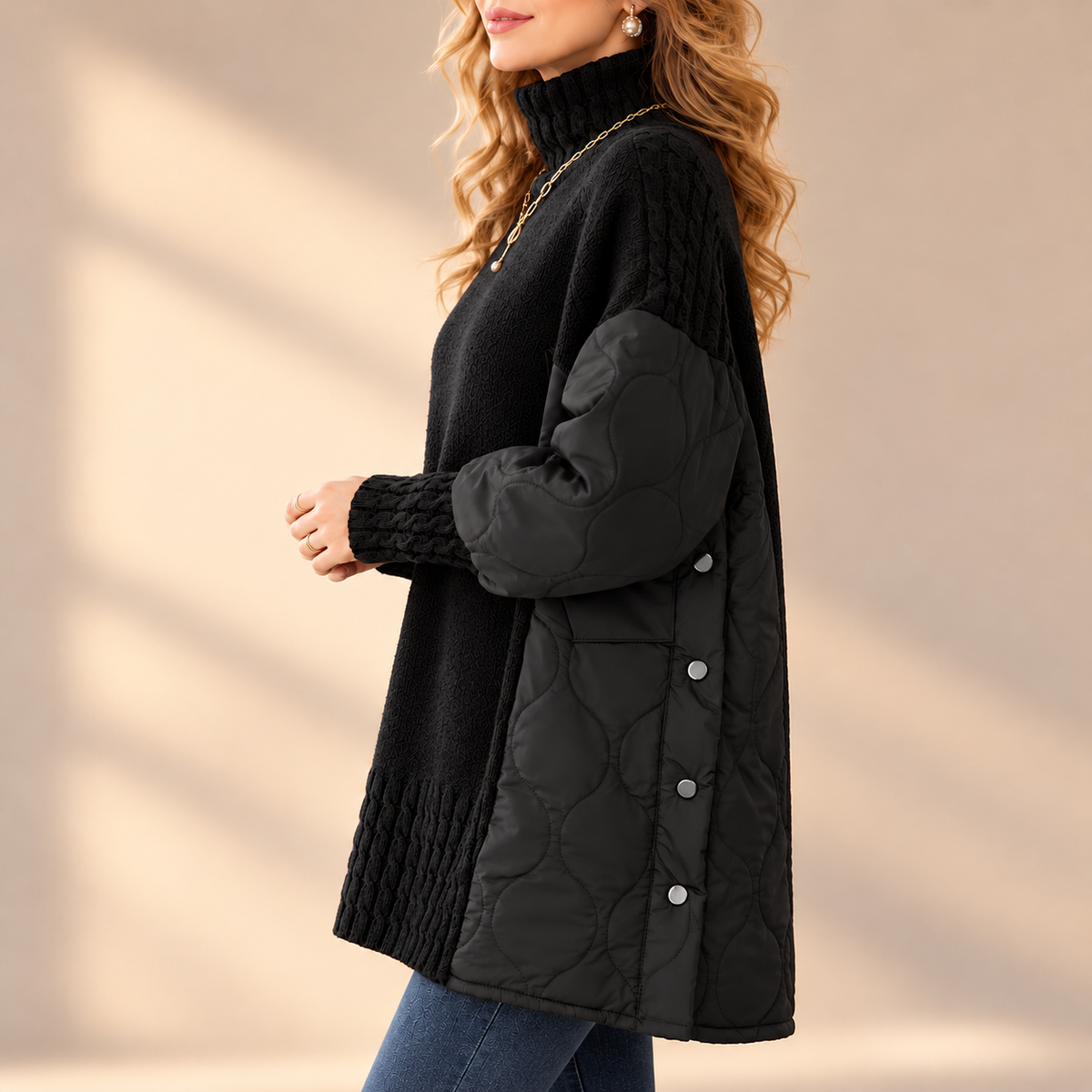 Winifred | Elegant Quilted Detail High Neck Jumper