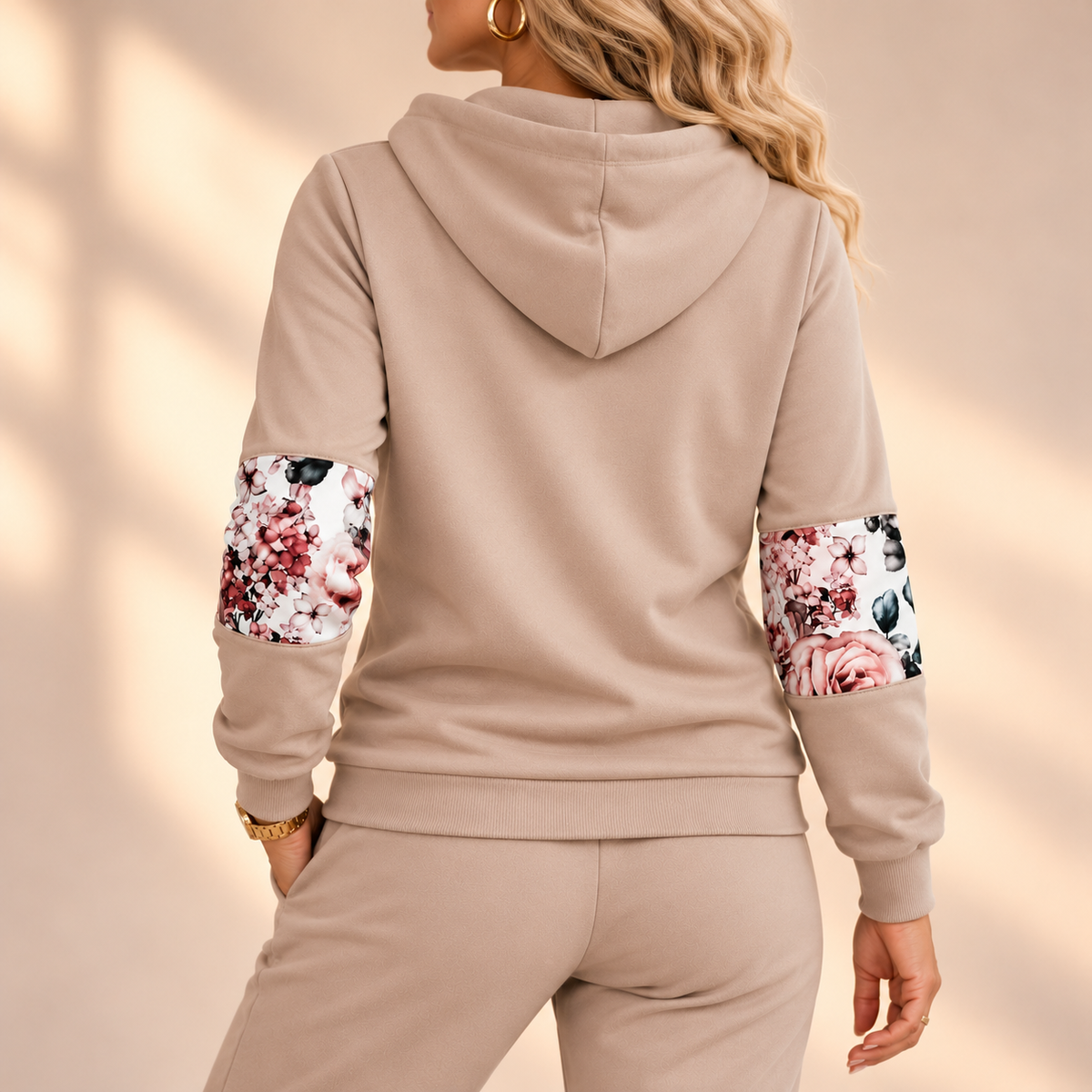 Marianne | Elegant Floral Panel Hooded Jumper