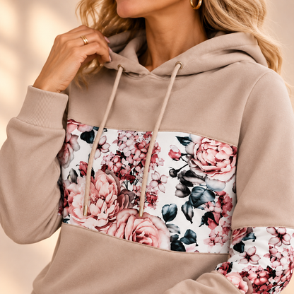 Marianne | Elegant Floral Panel Hooded Jumper