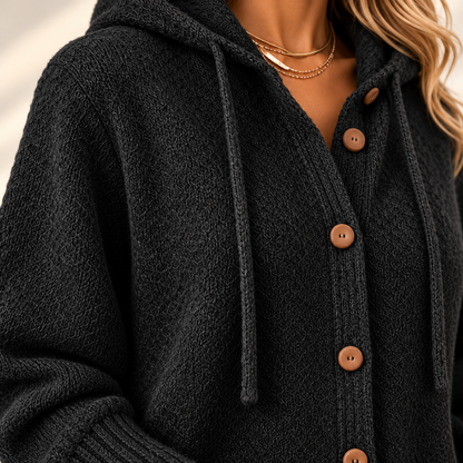 Rosalind | Elegant Hooded Button-Up Knitted Cardigan