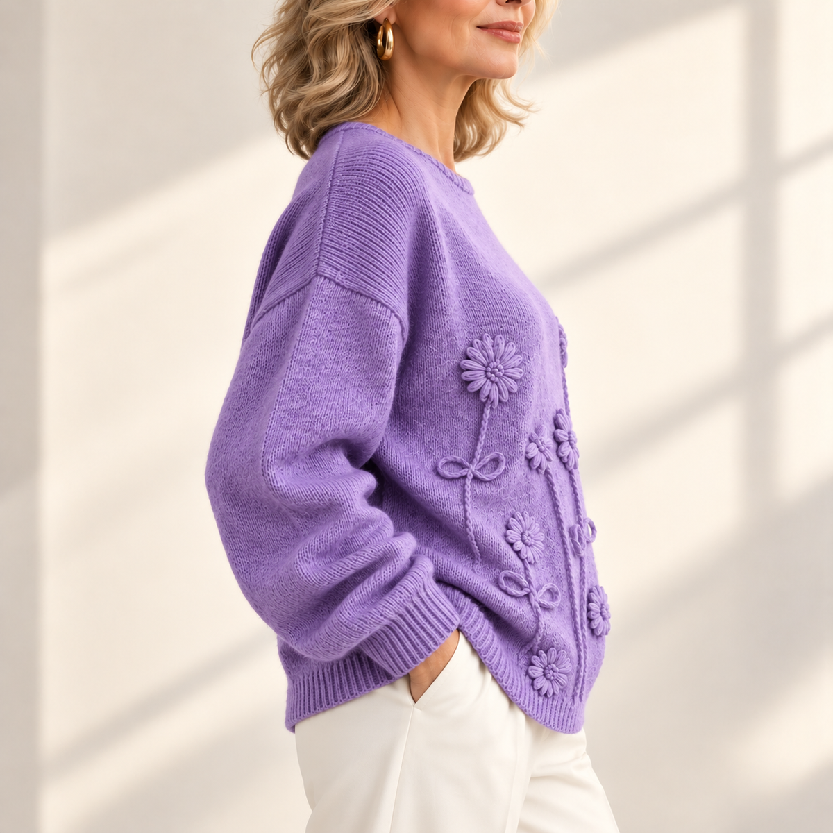 Cecily | Elegant Floral Embroidered Knitted Jumper