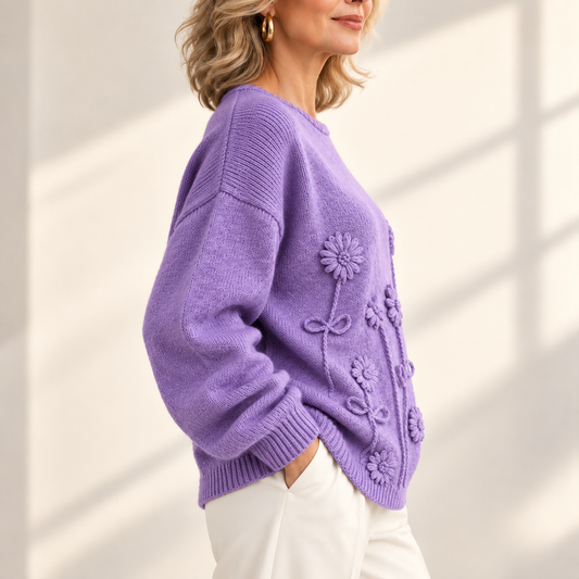 Cecily | Elegant Floral Embroidered Knitted Jumper