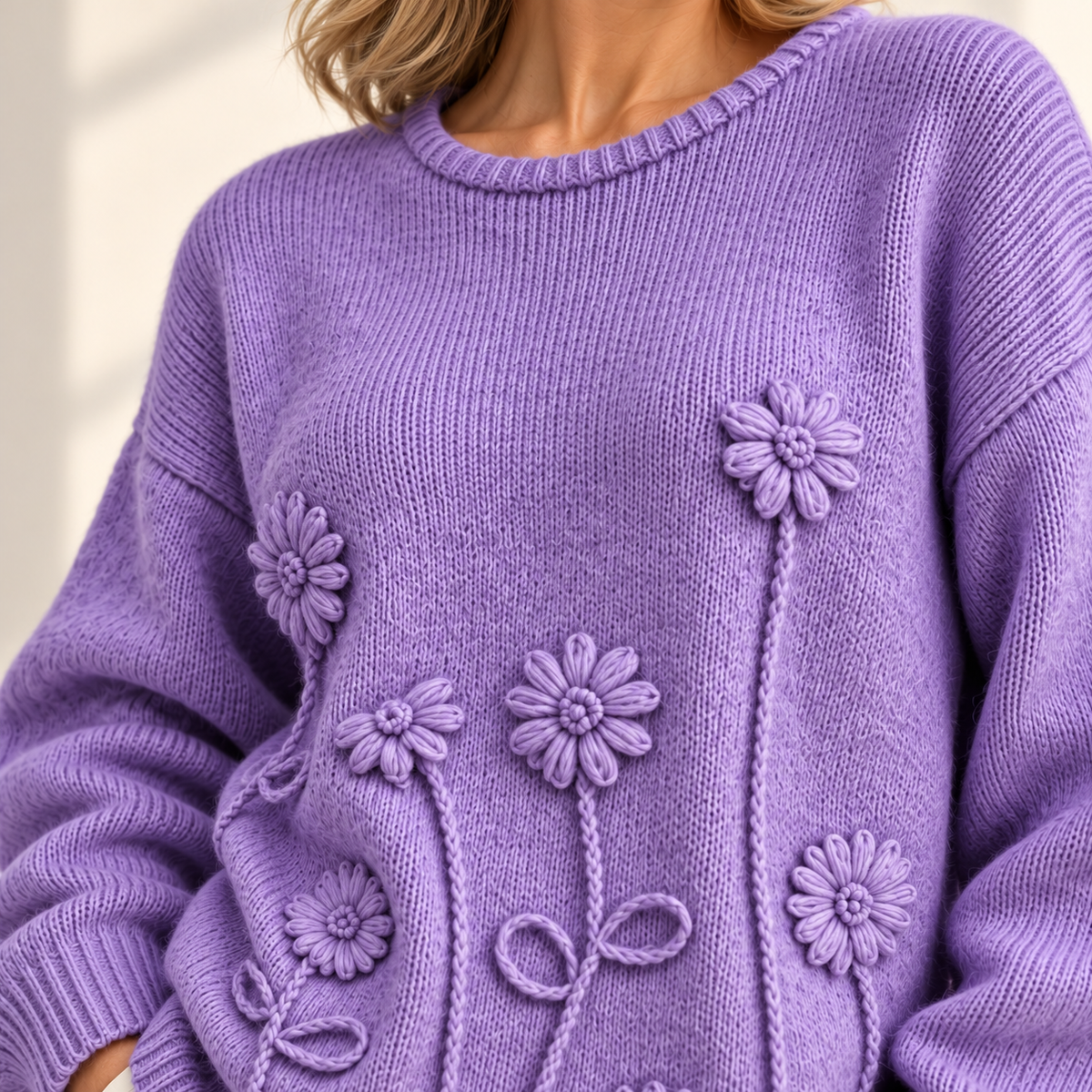 Cecily | Elegant Floral Embroidered Knitted Jumper