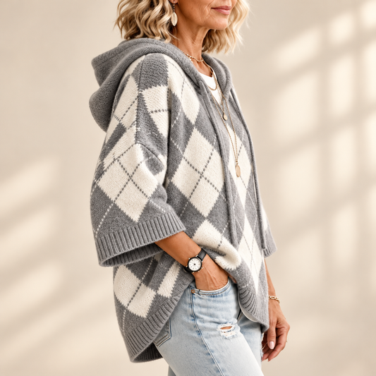Sylvia | Elegant Argyle Hooded Knitted Jumper