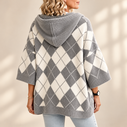 Sylvia | Elegant Argyle Hooded Knitted Jumper