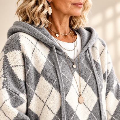 Sylvia | Elegant Argyle Hooded Knitted Jumper