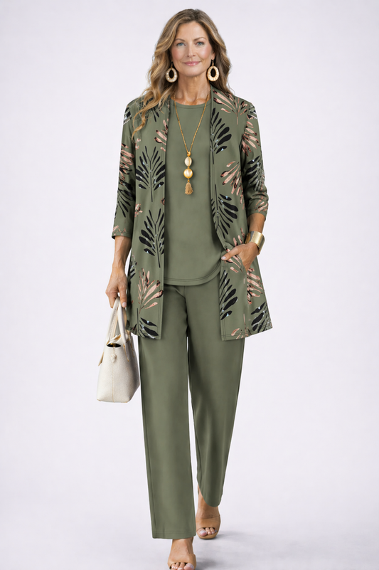 Lydia | Three-Piece Set with Printed Cardigan