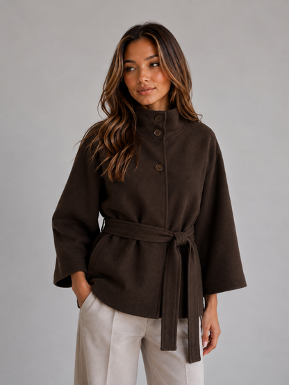 Women's Belted Cape Jacket – Stand Collar Wrap Coat