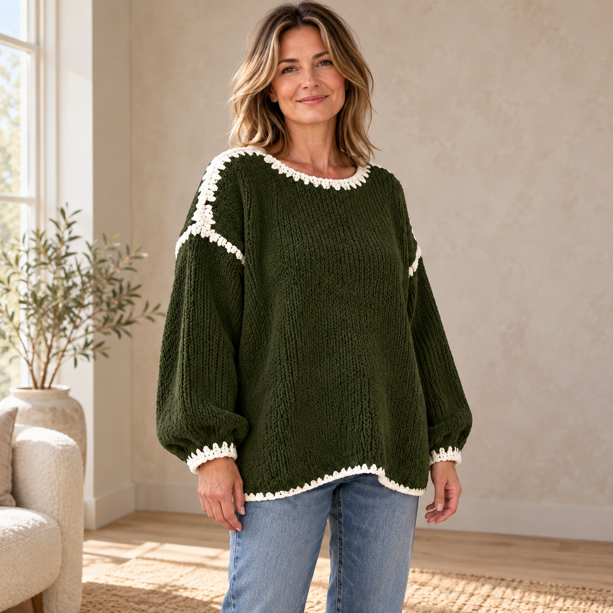 Rosalie | Contrast-Stitch Knitted Jumper