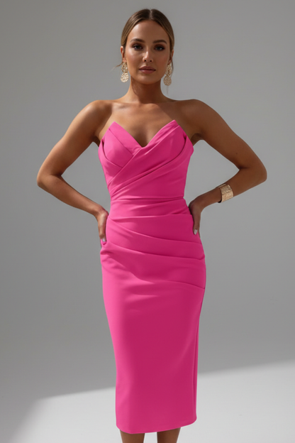 Rachel | Women’s Strapless Ruched Skirt Midi Dress