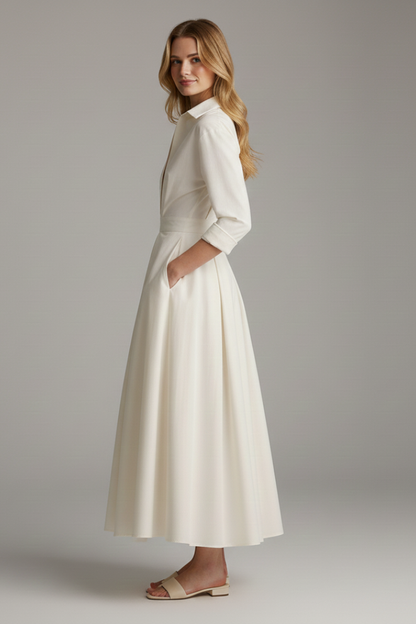 Sarah | Women’s Button Front Collared Midi Dress