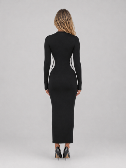 Women’s Black Long Sleeve Bodycon Maxi Dress – Slim Fit Sculpting Style