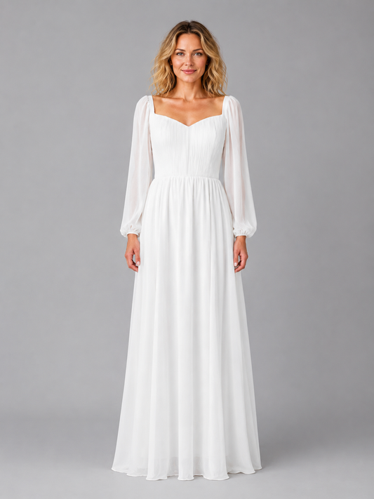 Women's Chiffon Long Sleeve Maxi Dress – Flowing Silhouette