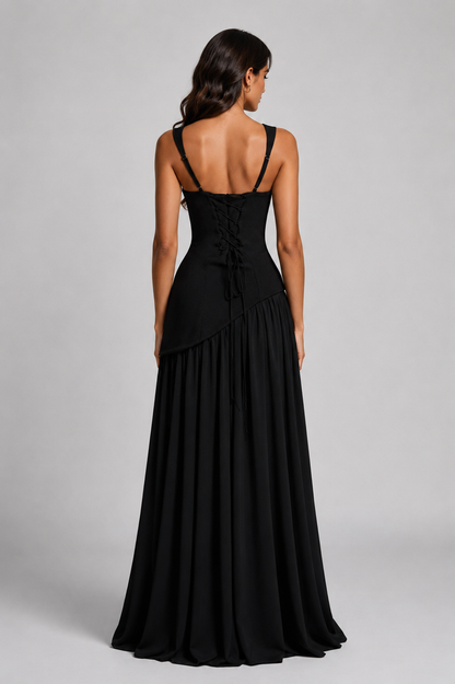 Women’s Draped Satin Feel Maxi Dress – Sculpted Elegant Silhouette