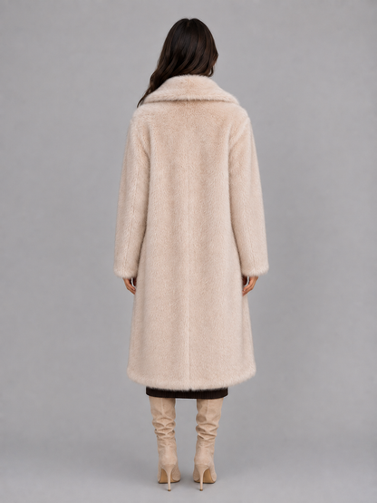 Women’s Faux Fur Long Coat – Oversized Plush Winter Jacket