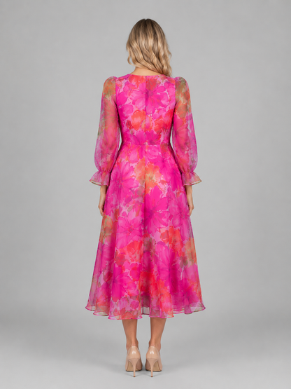 Women's Floral Chiffon Midi Dress – Summer Occasion Style