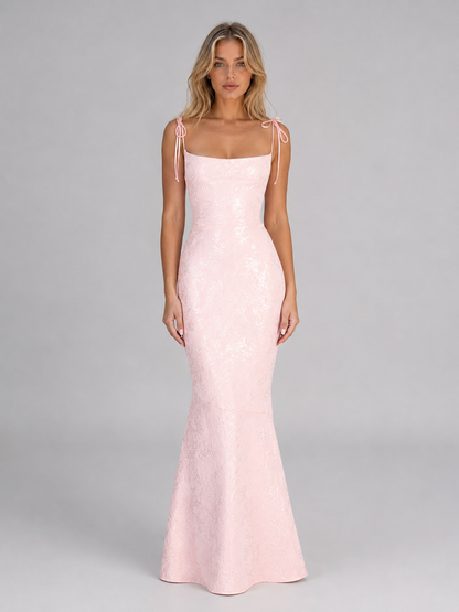 Women's Floral Jacquard Mermaid Maxi Dress – Figure-Flattering Silhouette