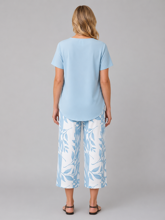 Women's Relaxed Two-Piece Set – Layered Top & Wide Leg Trousers